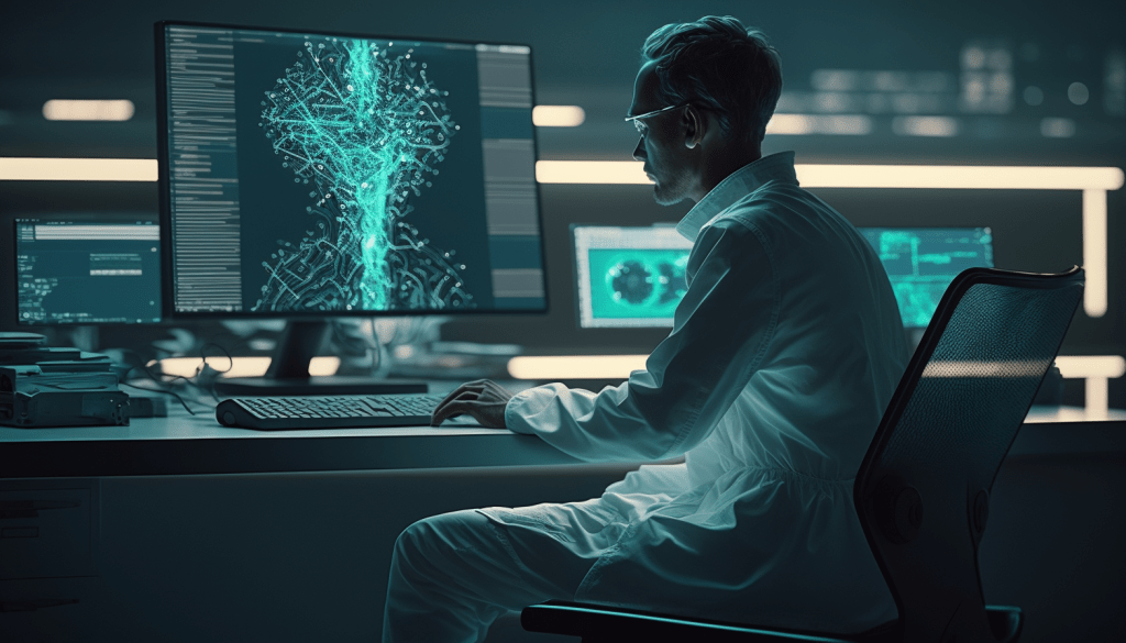 un médico ante una pantalla del computador en su oficina